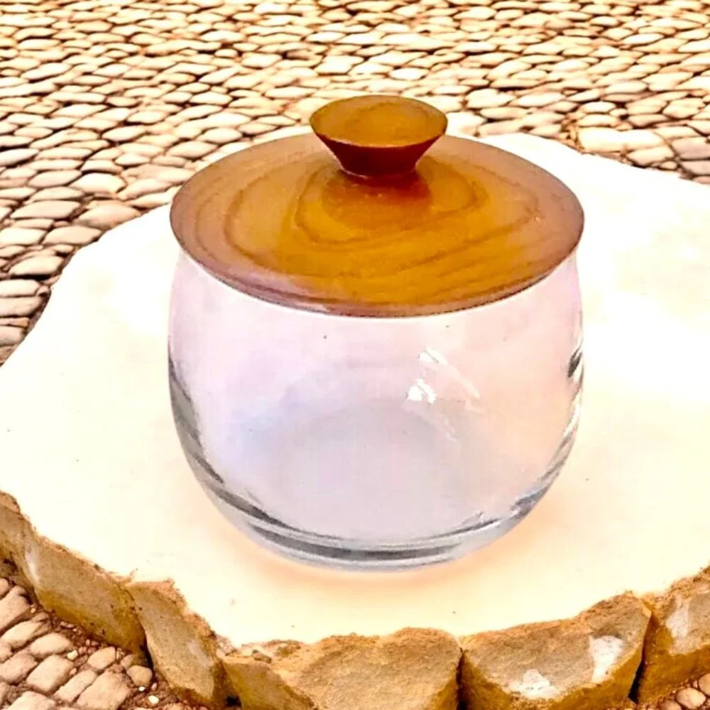 Vintage Oregon Myrtlewood Glass Jar With Lid Covered Storage Canister